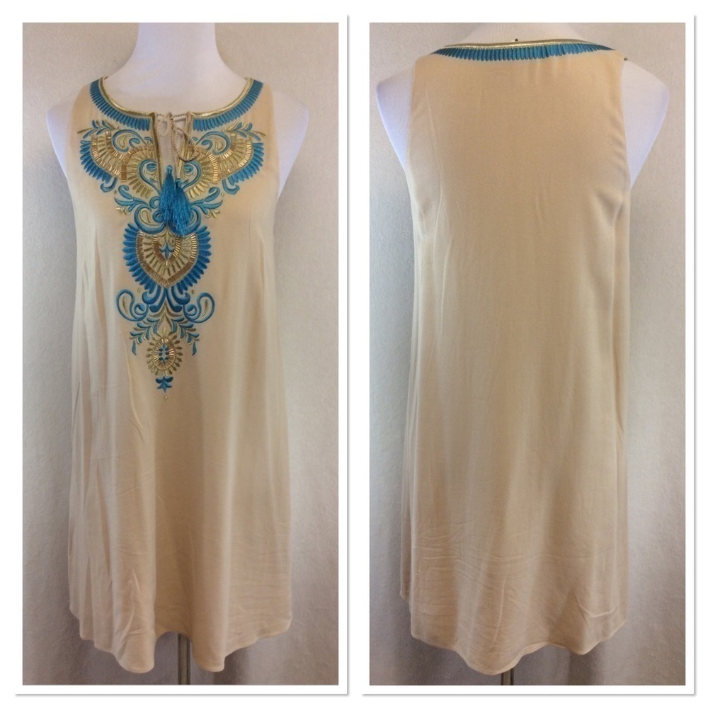 Lilly Pulitzer Tan Aubra tassel neck shift dress
